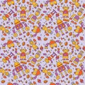 Seamless pattern with funny robots