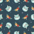 Seamless pattern with funny smiling Cheshire Cat Royalty Free Stock Photo