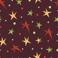 Funny stars watercolor seamless pattern on dark background