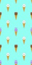 Pattern ice-cream seamless with baby harp seals, rabbits and bears on a mint turquoise background. Cute colorful Royalty Free Stock Photo