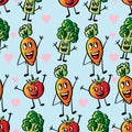 Seamless pattern with funny vegetables and hearts. Royalty Free Stock Photo