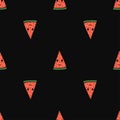 Seamless pattern with the funny watermelon slices with eyes and smile. Vector illustration in cartoon style Royalty Free Stock Photo