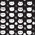Seamless pattern funny white cat face on black background. simple ornament, Can be used for Gift wrap, fabrics, wallpapers. Vector Royalty Free Stock Photo