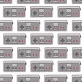 Seamless pattern with game joysticks. Decorative background, retro device for gaming