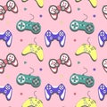 Seamless pattern gamepad in retro style. Game controller vector illustration Royalty Free Stock Photo