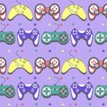 Seamless pattern gamepad in retro style. Game controller vector illustration Royalty Free Stock Photo