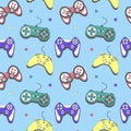 Seamless pattern gamepad in retro style. Game controller vector illustration Royalty Free Stock Photo