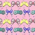 Seamless pattern gamepad in retro style. Game controller vector illustration Royalty Free Stock Photo