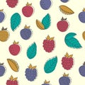 Seamless pattern of garden berries. Abstract berries and leaves on a color background Royalty Free Stock Photo