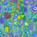 Seamless pattern garden oil paint blue floral colors paint and canvas texture Royalty Free Stock Photo