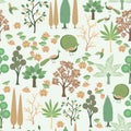 seamless pattern with garden, palms, lotus, peacoc Royalty Free Stock Photo