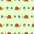 Seamless pattern with garden pests, insects: snails, Colorado Potato beetle, bugs, aphids. Topic of gardening, nature