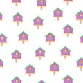 Seamless pattern. Garden poultry houses for feeding birds. Royalty Free Stock Photo