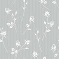 Seamless pattern with garden rose silhouette. Gray background with fresh blossoming flowers.