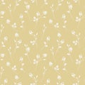 Seamless pattern with garden rose silhouette. Yellow background with blossoming flowers.