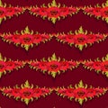 Seamless pattern. Garland of poppies on burgundy background.