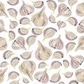Seamless pattern Garlic. Hand painted watercolor. Handmade fresh food design elements isolated Royalty Free Stock Photo