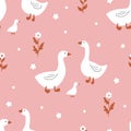 Seamless pattern of geese. Cute vector illustration in a simple hand drawn cartoon style. Royalty Free Stock Photo