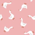 Seamless pattern of geese. Cute vector illustration in a simple hand drawn cartoon style. Royalty Free Stock Photo