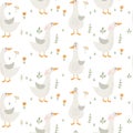 Seamless pattern with geese and flowers. Vector illustration Royalty Free Stock Photo