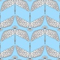 Seamless pattern. Geese, swans, and migratory birds. Painted birds on a blue sky background. Vector illustration