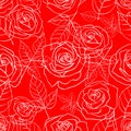 Seamless pattern with roses on a red