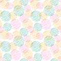 Seamless pattern, geometric abstraction. Vector. Circles of stripes and dotted lines in green, pink, yellow. Round Royalty Free Stock Photo