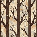 Seamless pattern with geometric autumnal trees. Brown beige and gray forest design. Tree trunks and branches create a texture for Royalty Free Stock Photo