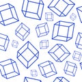 Seamless pattern with geometric elements - blue cubes on the white background. Vector illustration Royalty Free Stock Photo