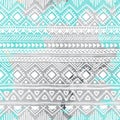 Seamless pattern. Geometric horizontal stripes. Ethnic and tribal motifs. Watercolor grungy texture. Gray, blue and white colors.