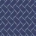 Seamless pattern geometric line. Blue background wavy stripe. Modern waves texture. Repeated swirl. Intricate pipple curly twist.