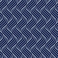 Seamless pattern geometric line. Blue background wavy stripe. Modern waves texture. Repeated swirl. Intricate pipple curly twist.