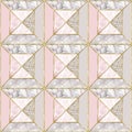 Seamless pattern - Geometrical Pink marble background with gold trims