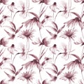 Seamless pattern with Gerber and Cosmea flowers