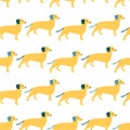 Seamless pattern with German badger-dog, dachshund. Cute cartoon character.