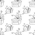 Seamless pattern with gift boxes and hearts. Cute hand drawn doodles. Concept for wrapping paper, greeting cards, xmas, packaging Royalty Free Stock Photo