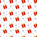 Seamless pattern of gift boxes and snowflakes