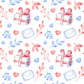 Seamless pattern.Gift, letter and floral.Pattern