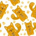 seamless pattern with ginger cats on a white background. isolate.