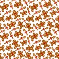 Seamless pattern with a gingerbread man and sugar cane