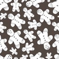 Seamless pattern. Gingerbread men on a gray background. Doodle style. Vector. Decor element for wallpaper, fabric, covers, Royalty Free Stock Photo