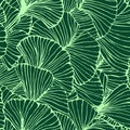 Seamless pattern with ginkgo biloba leaves, textured hand drawn outline leaf veins