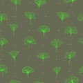 Seamless pattern with ginkgo biloba leaves, textured hand drawn outline leaf veins Royalty Free Stock Photo