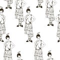With a girl on a white background with pencils drawn. In the style of the 1920s Royalty Free Stock Photo