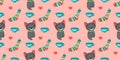 Seamless pattern for girls. Alice in Wonderland. Through the looking glass. Book characters. Cheshire Cat. Tea party Pink color Royalty Free Stock Photo