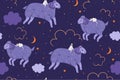 Seamless pattern with girls and sheep. Vector graphics Royalty Free Stock Photo