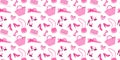 Seamless pattern with glamorous trendy pink hat, bag, sunglasses, shoes. Flat vector illustration on white background. Nostalgic