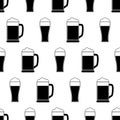 Seamless pattern with glass of beer. Black flat icon pint on white background. Icon beer mug. Modern design for print on fabric Royalty Free Stock Photo