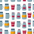 Seamless pattern with glass jars on light background. Zero waste concepte. Flat style Royalty Free Stock Photo