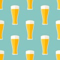 Seamless pattern with glass of light beer. Vector texture. Royalty Free Stock Photo